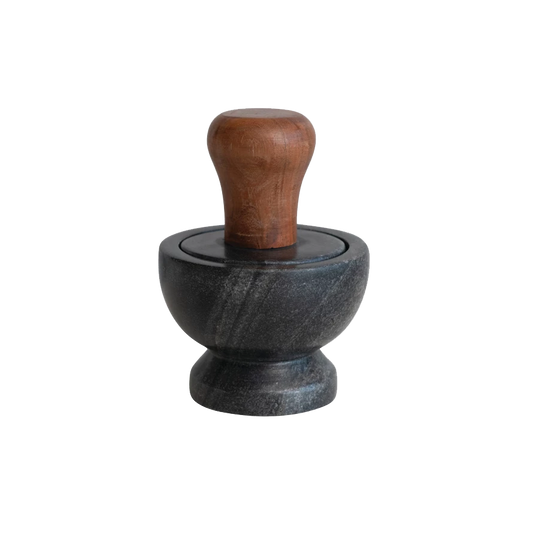 Marble Mortar & Pestle w/ Mango Wood Handle