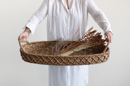 Decorative Woven Seagrass Tray with Handles