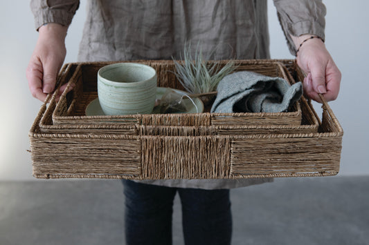 Hand-Woven Trays with Handles